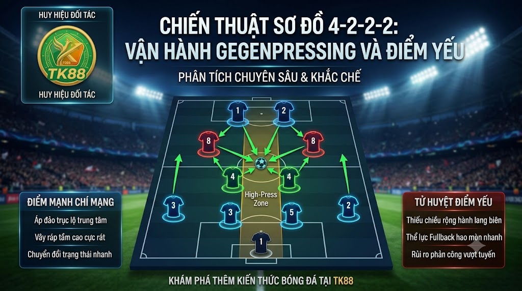 Phân tích sơ đồ chiến thuật 4-2-2-2 và cách vận hành Gegenpressing trên chuyên trang TK88.
