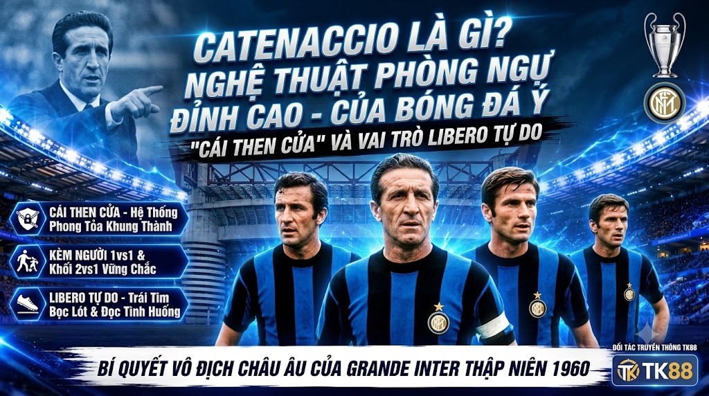 Chiến thuật Catenaccio và vai trò của Libero trong bóng đá Ý - Hình ảnh có kèm logo TK88.