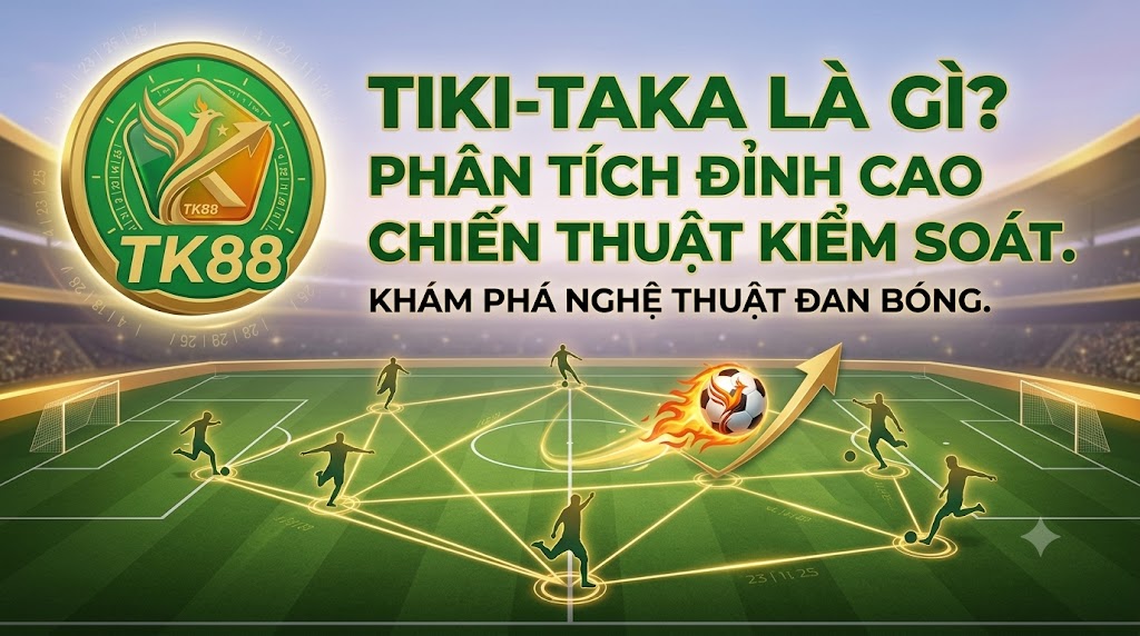 Mô phỏng sơ đồ chiến thuật Tiki-taka trên sân cỏ với nghệ thuật đan bóng và kiểm soát bóng đỉnh cao.